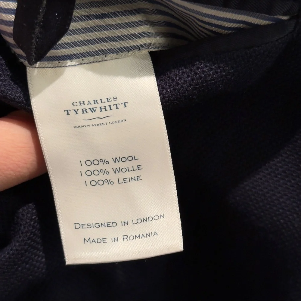 Charles Tyrwhitt Navy Blue 100% Wool Blazer Size 44R Men’s